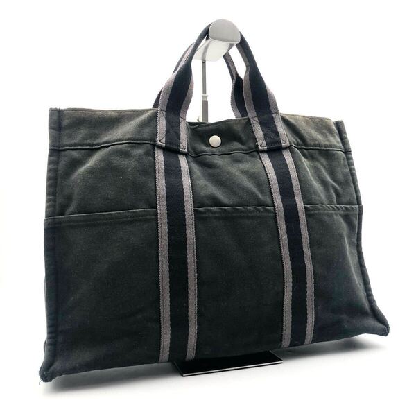 HERMES エルメス フールトゥMM トートバッグ コットンキャンバス ダークグレー フランス製 ユニセックス