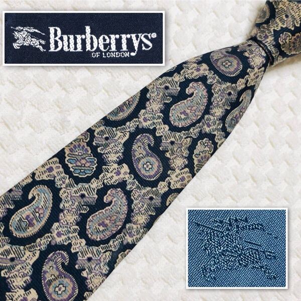 Burberrys バーバリー ネクタイ ペイズリー 総柄 シルク100% ブラック×ベージュ等 ビジネス