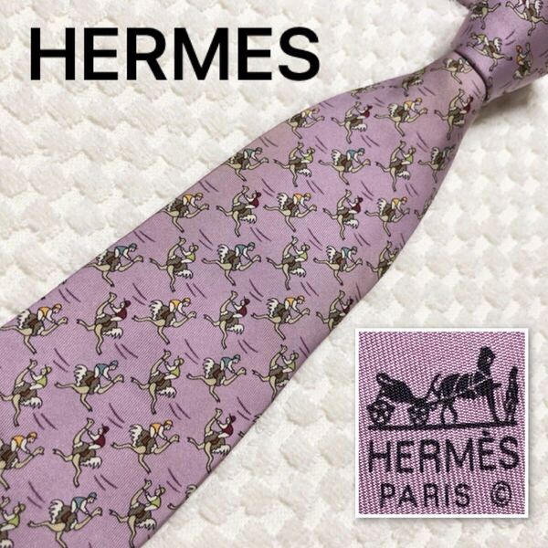 HERMES エルメス ネクタイ ダチョウのレース アニマル総柄 シルク100% フランス製 7987 EA ピンク ビジネス