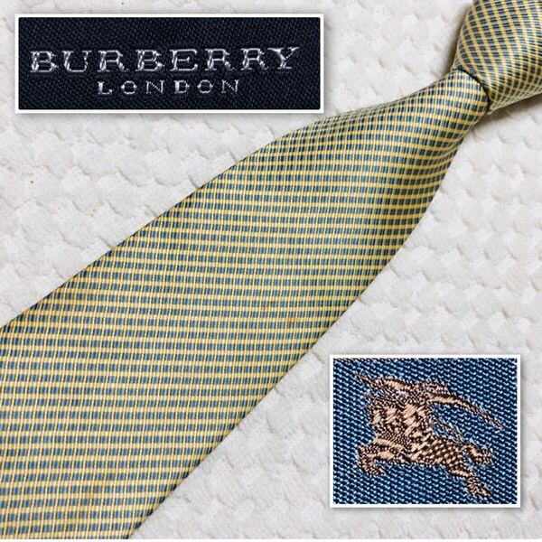 BURBERRY LONDON バーバリーロンドン ネクタイ マイクロチェック 格子 シルク100% イエロー×グレー ビジネス