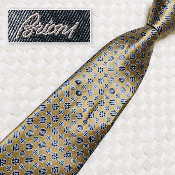 ■美品■Brioni ブリオーニ ネクタイ サークル コイン 総柄 シルク100% イタリア製 光沢感 クラシコイタリア