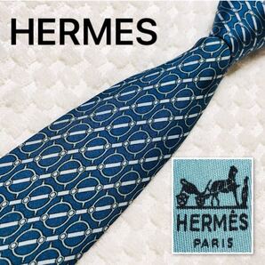 HERMES エルメス ネクタイ レジメンタルストライプ サークル シルク100% フランス製 796 MA ブルー系 ビジネス