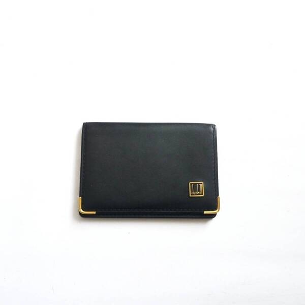 $ 美品 $ 希少 ◆ dunhill ◆ ダンヒル ◆ ロゴ金具 カーフ レザー製 ◆ カードケース 名刺入れ ◆ 黒 ブラック系 ◆ 送料無料!!