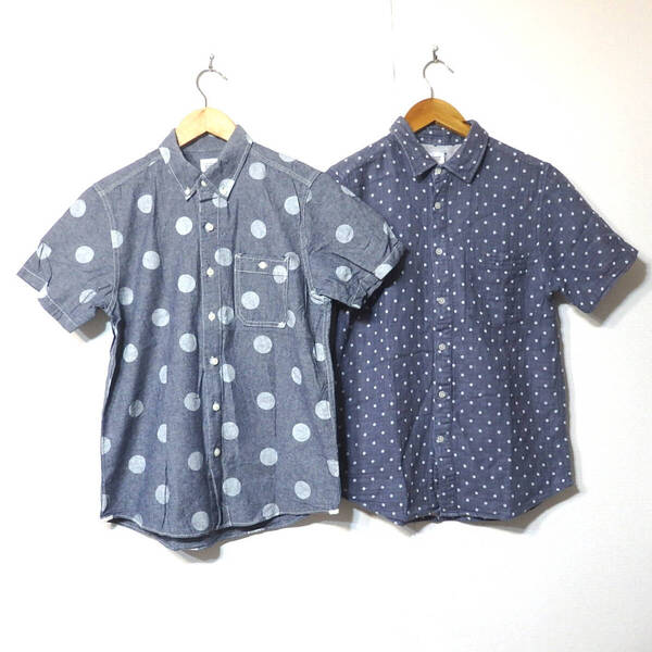 【送料無料】グラニフ半袖シャツ2枚セット/ドット柄 ネイビーグレー Sサイズ Design Tshirts Store graniph