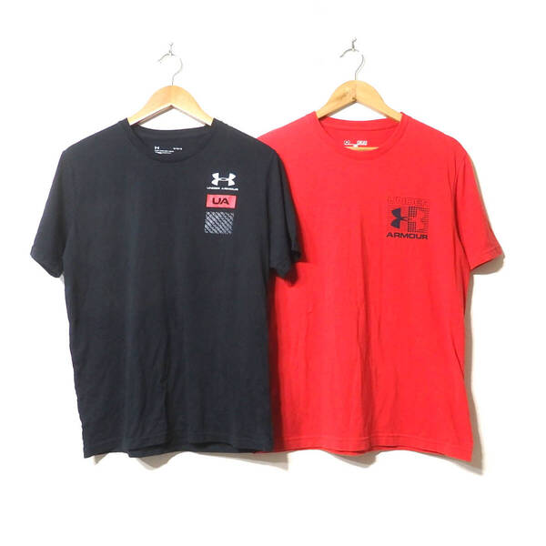 【送料無料】アンダーアーマーTシャツ2枚セット/MDサイズ 黒 赤 ロゴデザイン スポーツカジュアル UNDER ARMOUR