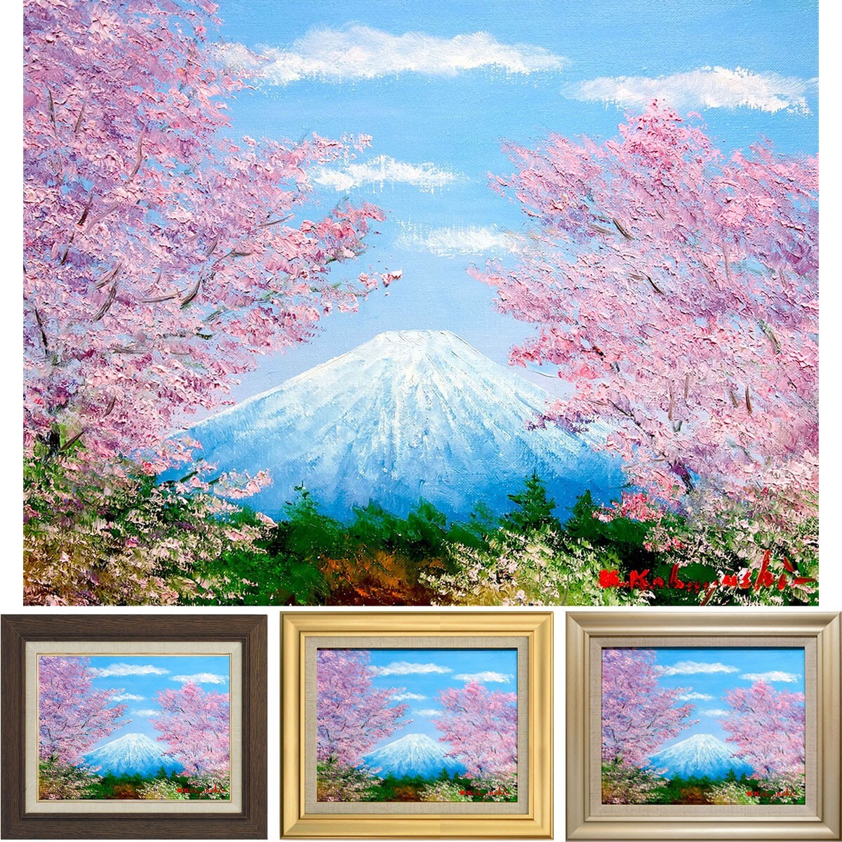油絵 油彩 油彩画 絵 絵画【春景色の中で桜に立つ鹿】 絵画 HR