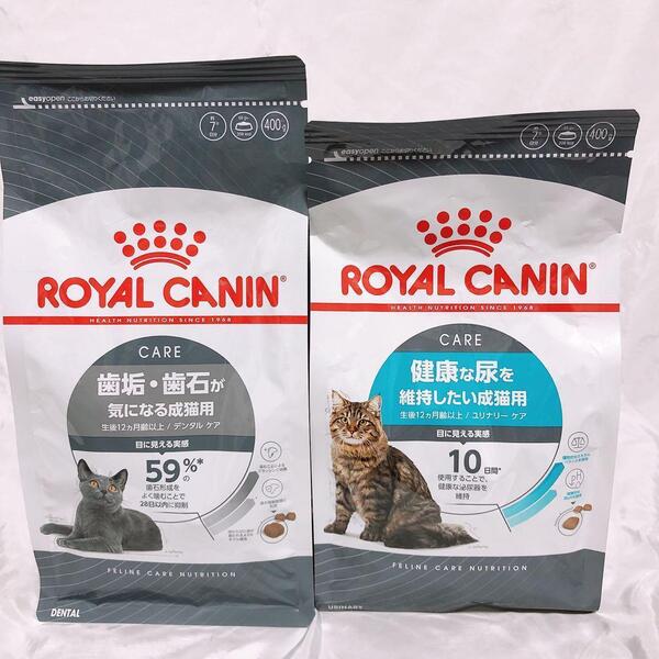 猫まっしぐら ロイヤルカナン 猫 デンタルケアと 健康的な尿ユリナリー 400g1袋ずつ #鍵しっぽネコの森キャットフード