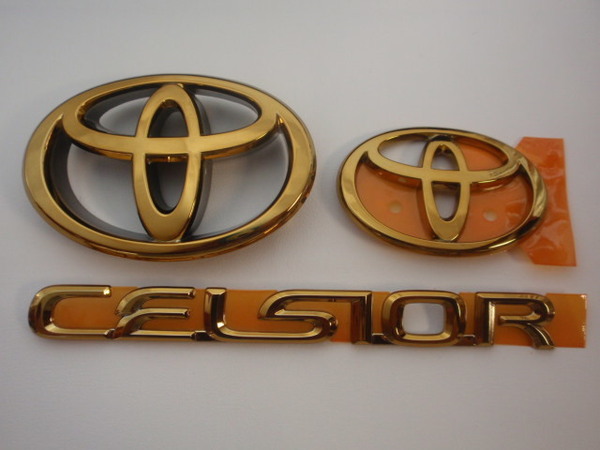 7トレジャー 【 トヨタ 30系 前期 セルシオ TOYOTA 30系 CELSIOR 】 プレミアム ゴールド エンブレム フロント&リア 3点セット