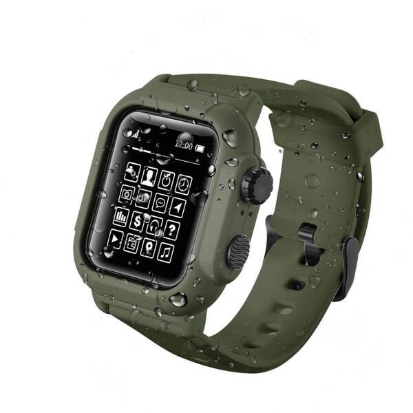 Apple Watch シリーズ SE/6/5/4/3/2/1 ケース バンド 緑 一体 完全防水 吸収 防塵 ベルト アップルウォッチ 45mm 44mm グリーン