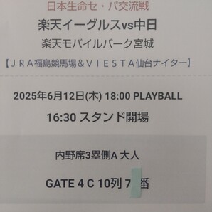 楽天イーグルス vs 中日ドラゴンズ 招待券2枚 6/12(木)