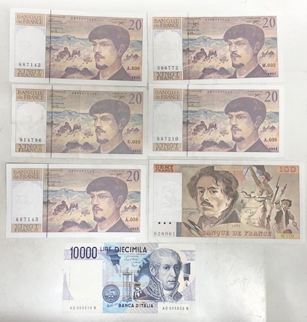外国紙幣 フランス フラン 5000FRF×2枚 1000FRF×3枚 合計5枚 FRF