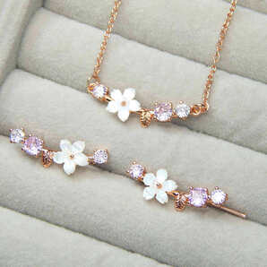再入荷★新品★送料無料 極上の逸品 Gold Plated 豪華 レディース ジルコニア オススメ 桜 CZピンクダイヤモンドネックレス ピアス 限定