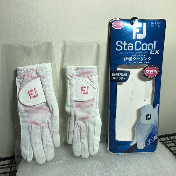 FootJoy フットジョイ StaCool EX ステイクール EX レディース 両手用グローブ ホワイト/ピンク 18cm
