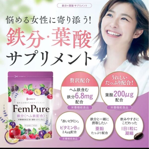 Fe Plus フェリチン鉄 鉄分 マルチビタミン 美容成分 サプリ ビタミン 無添加 サプリメント 葉酸 GABA プラセンタ ヒアルロン酸