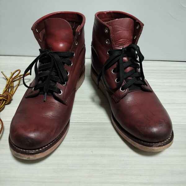 チペワ ワークブーツ バーガンディ 伸びる紐付き CHIPPEWA レッド系 エンジニアブーツ 25.5cm 本革 レザー