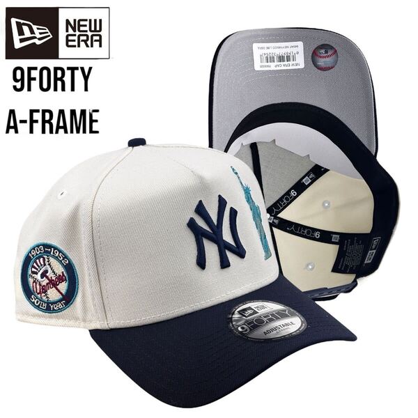 海外限定 NEWERA ニューエラ キャップ ニューヨーク ヤンキース 9Forty スナップバック ホワイト ネイビー 新品 正規 帽子 NY 自由の女神