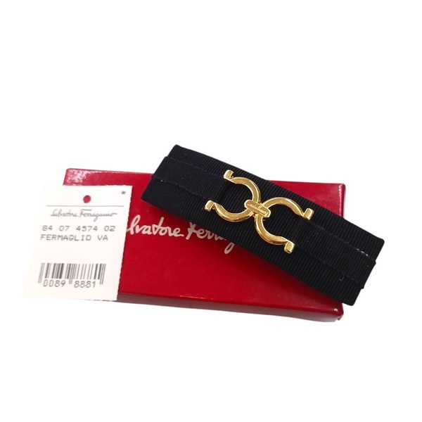 Salvatore Ferragamo サルヴァトーレフェラガモ リボン バレッタ ガンチーニ ゴールド金具 ヘアアクセサリー