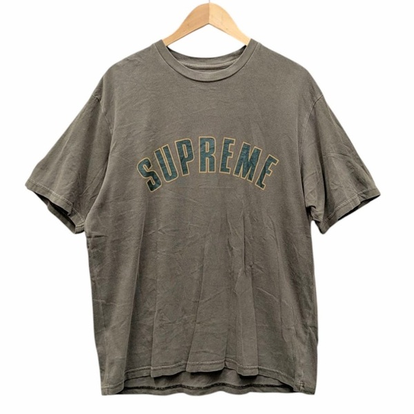 24SS SUPREME Supreme シュプリーム Cracked Arc SS Top クラックドアーク カレッジロゴ Tシャツ カーキ系 サイズ L