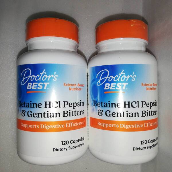 【2個セット】ベタインHCL&ペプシン&ゲンチアナビター 120粒 Doctor's Best【新品・送料込】