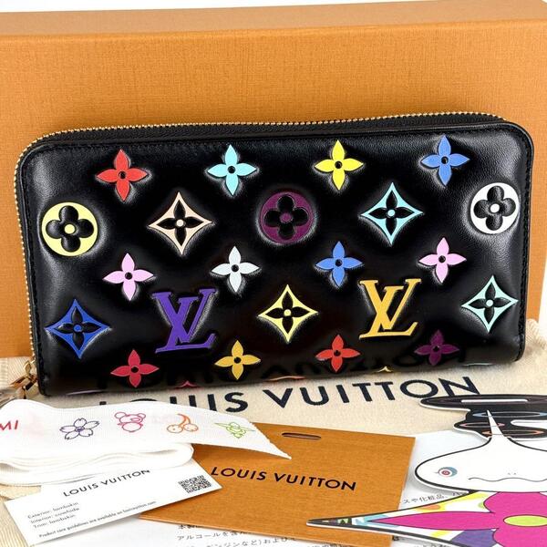 新品 ルイヴィトン 村上隆 コラボ ジッピーウォレット LV TM クッサン 黒 LOUIS VUITTON モノグラム M14096 レインボー マルチ ブラック