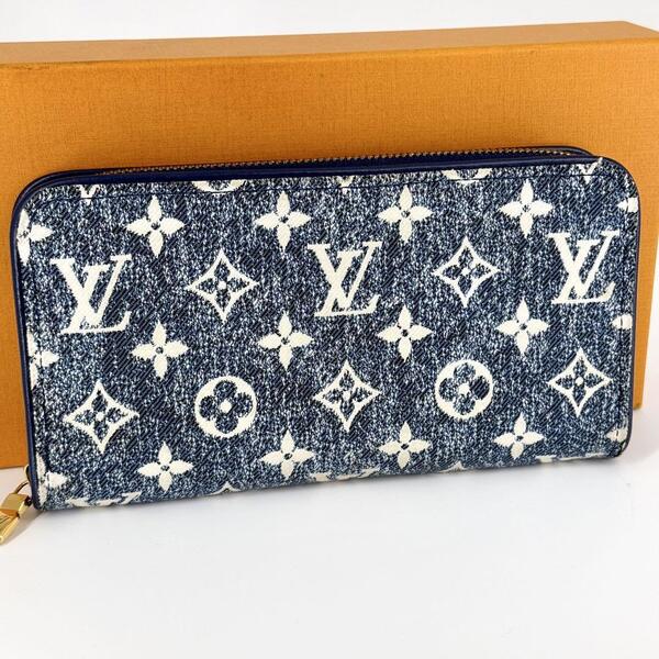 美品 ルイヴィトン 長財布 モノグラム ジャガード デニム ジッピーウォレット LOUIS VUITTON ラウンドジップ ファスナー ブルー M81226