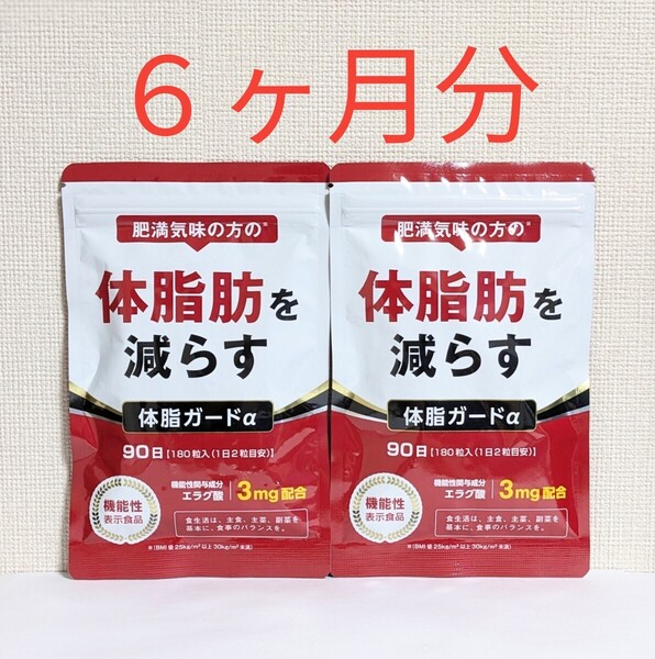 ☆送料無料☆体脂肪を減らす 体脂ガードα 6ヶ月分(180粒入×2袋)/ 匿名配送 新品 ダイエット カルニチン BCAA エラグ酸 内臓脂肪 DUEN