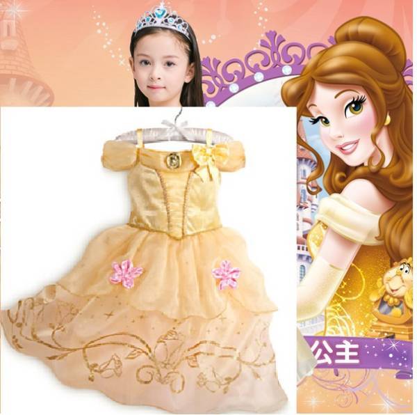 在庫処分セール中 ★新品ディズニー 美女と野獣 ベル コスプレ衣装 ワンピース 140-150 ハロウィン 誕生日 ドレス