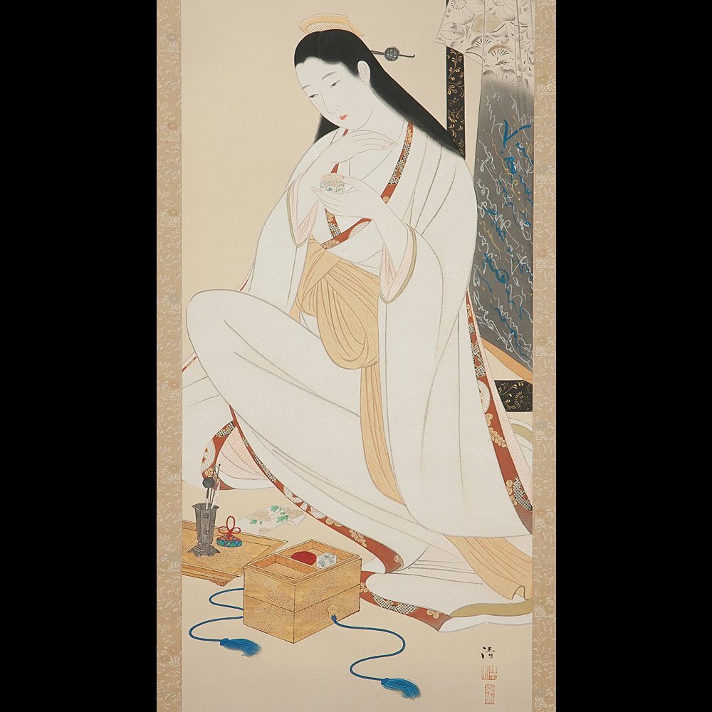 掛軸 鏑木清方「秋郊小趣」「紅時雨」 工芸 印刷 日本画 箱付