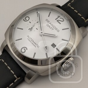 破格《期間特価10000円引き中!!》金属から削出した様な硬質感/彫刻バックル【シーガルGMT/新品】スモセコ 裏スケ 超高輝度サファイア①黒革