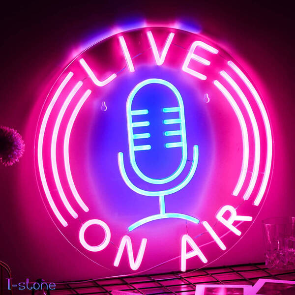 ネオンサイン LIVE ON AIR オンエア LED看板 クールなスタジオマイク お洒落ディスプレイ 雰囲気照明 インテリア 模様替え 室内飾り付け