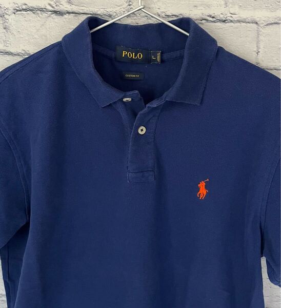 RALPH LAUREN ラルフローレン半袖ポロシャツ紺Lサイズ中古 (管NO1305)