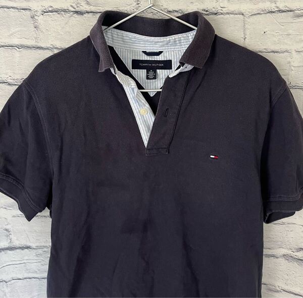 TOMMY HILFIGER半袖ポロシャツネイビーMサイズ中古(管NO1300)