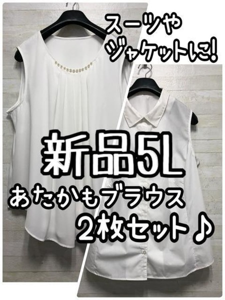 新品☆5L♪スーツやジャケットのインナーに♪あたかもブラウス2種セットG739