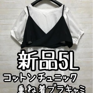 新品☆5L♪フェミニン♪半袖チュニック&重ね着ブラキャミ♪☆G846