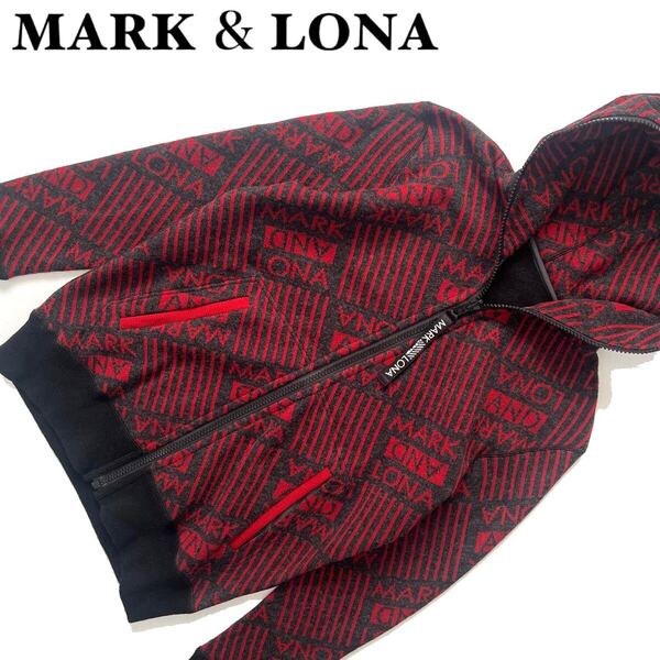 【送料無料】MARK&LONA マークアンドロナ リバーシブル ニット パーカー 総柄 46 M メンズ 2way ゴルフ GOLF ジップ ロゴ