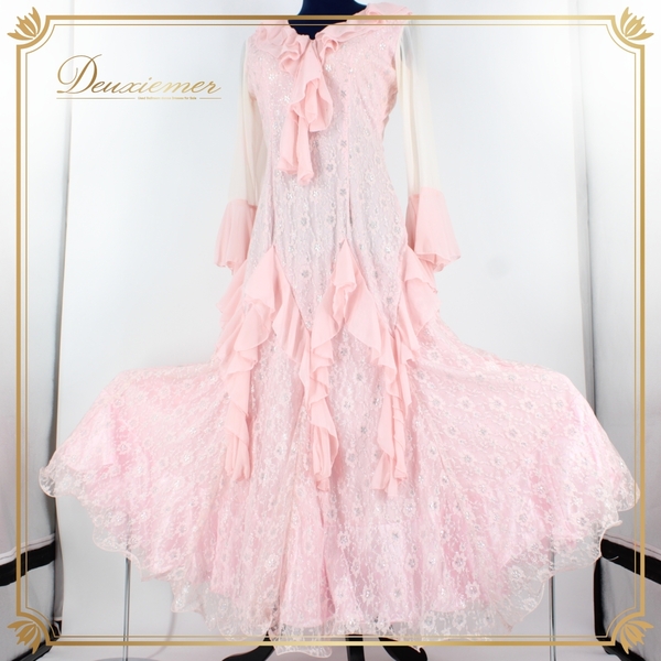 『送料無料』【社交ダンス衣装】ワンピース ドレス パーティー prima boutique プリマブティック ピンク レース 花柄 かわいい フリル