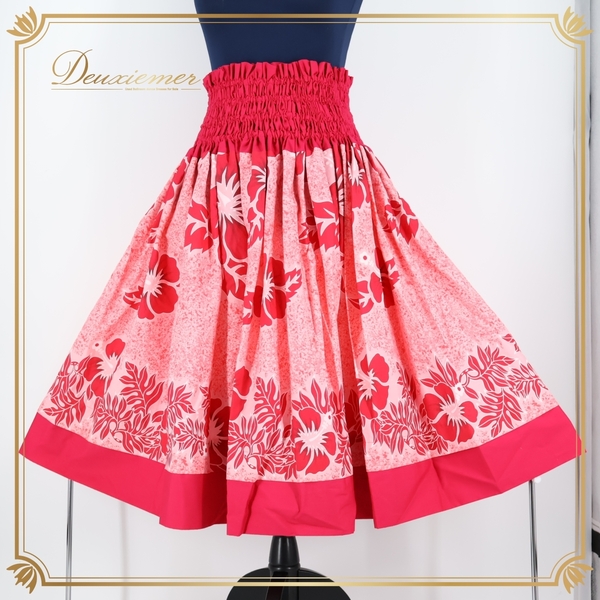 『送料無料』【美品 フラダンス衣装】ピンク パウスカート 赤 白 ハイビスカス柄 花柄 レッド ホワイト 鮮やか 華やか ハワイアン かわいい
