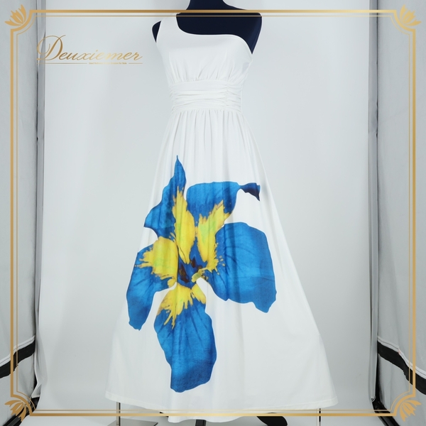 『送料無料』【フラダンス衣装】ホワイト Ocean Blue Bird オーシャンブルーバード ワンピース ドレス 白 青 黄 花柄 タヒチアン かわいい