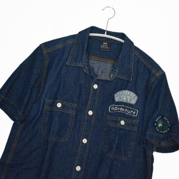 クリフメイヤー KRIFF MAYER CALIFORNIA インディゴ デニム ワークシャツ M トリプルステッチ ワッペン