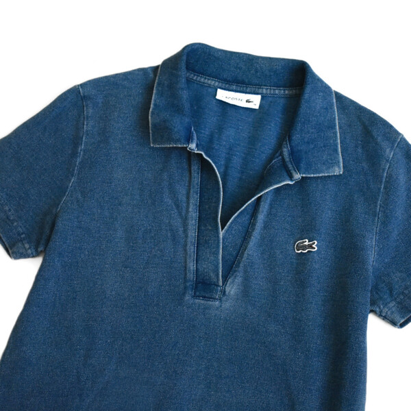 LACOSTE ラコステ インディゴ 染 ポロシャツ 38 レディース 鹿の子