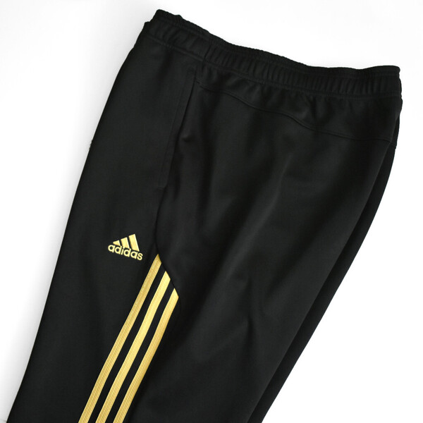 adidas アディダス CLIMALITE サイドライン ジャージ パンツ XO (2XL) 黒×金 ブラック ゴールド トラックパンツ