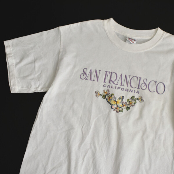 Y2K SAN FRANCISCO サンフランシスコ スーベニア Tシャツ M イラスト アート フラワー&バタフライ vintage 古着 90s 00s