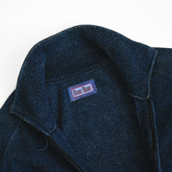 90s BLUE BLUE ブルーブルー インディゴ コットン二ット ジップ セーター ジャケット 3 (L) 日本製 藍 HOLLYWOOD RANCH MARKET