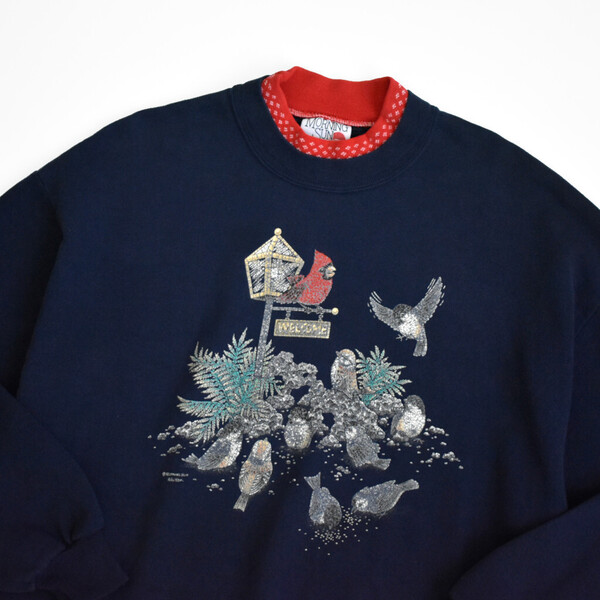 90s jerzees スウェットシャツ XL USA製 アニマル アート 古着 ヴィンテージ バード 鳥