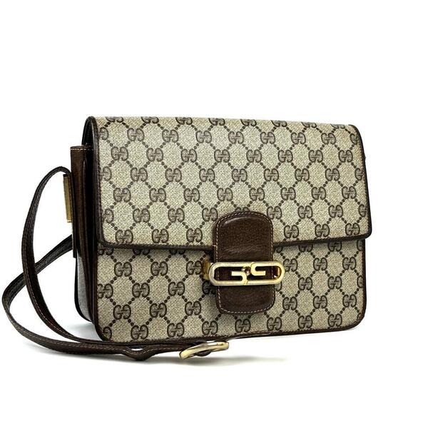 極美品■GUCCI グッチ ショルダーバッグ クロスボディ 肩掛け 斜め掛け GGスプリーム PVC レザー ブラウン メンズ レディース ユニセックス