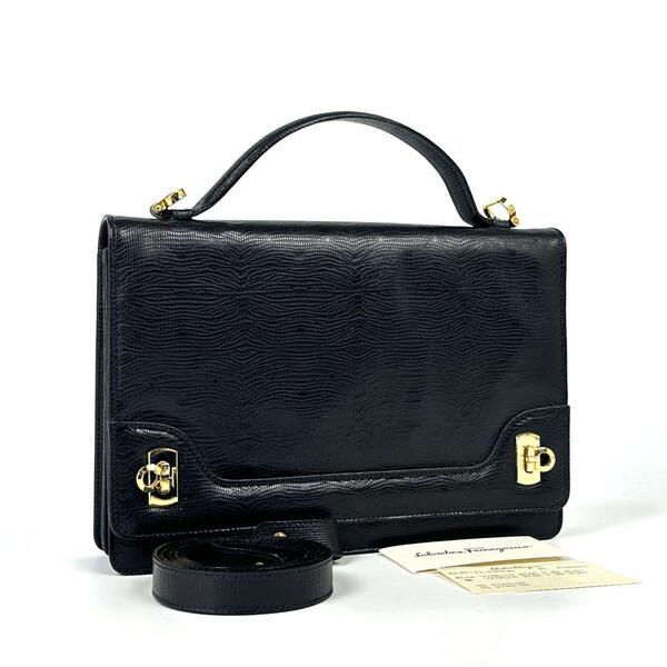 美品■Salvatore Ferragamo サルヴァトーレフェラガモ ハンドバッグ 2WAY ショルダーバッグ クロスボディ 肩掛け 斜め掛け ゴールド金具