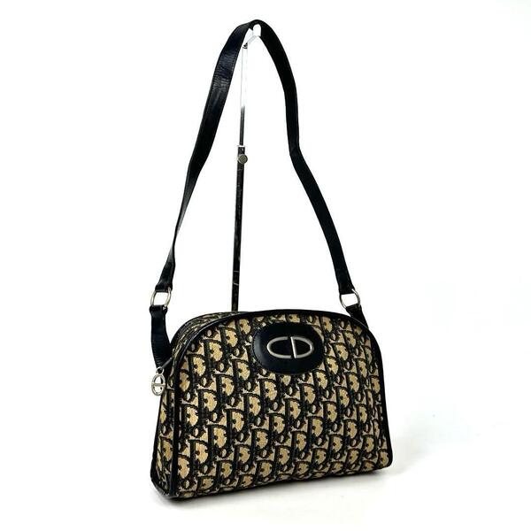 希少■Christian Dior クリスチャンディオール ディオール ショルダーバッグ トロッター 総柄 レザー キャンバス ネイビー ユニセックス