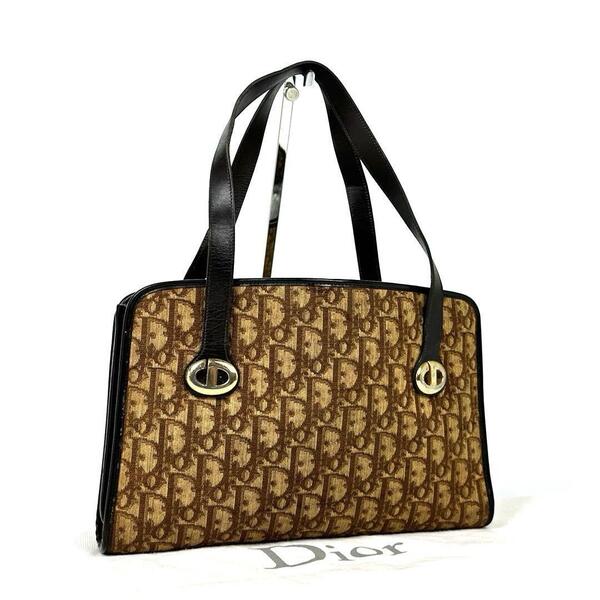 希少■Christian Dior クリスチャンディオール ディオール ハンドバッグ トロッター 総柄 レザー キャンバス ブラウン メンズ レディース