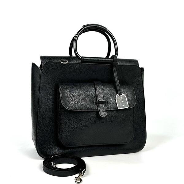 希少■GUCCI グッチ ハンドバッグ 2WAY ショルダーバッグ クロスボディ 肩掛け 斜め掛け レザー ブラック シルバー金具 メンズ レディース