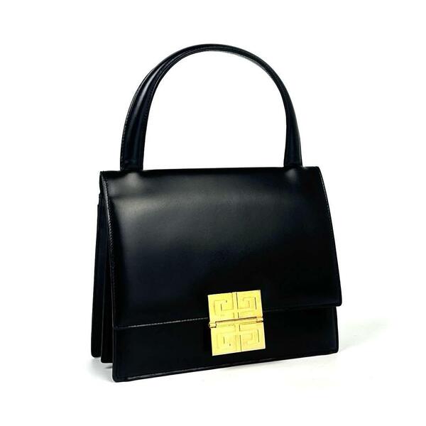 極美品■GIVENCHY ジバンシィ ジバンシー ハンドバッグ 手持ち鞄 4G ゴールド金具 ブラック レザー マグネット メンズ レディース 男女兼用